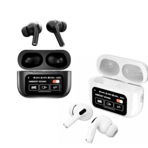 A9 Pro earbuds matte black wireless earbuds with LED display