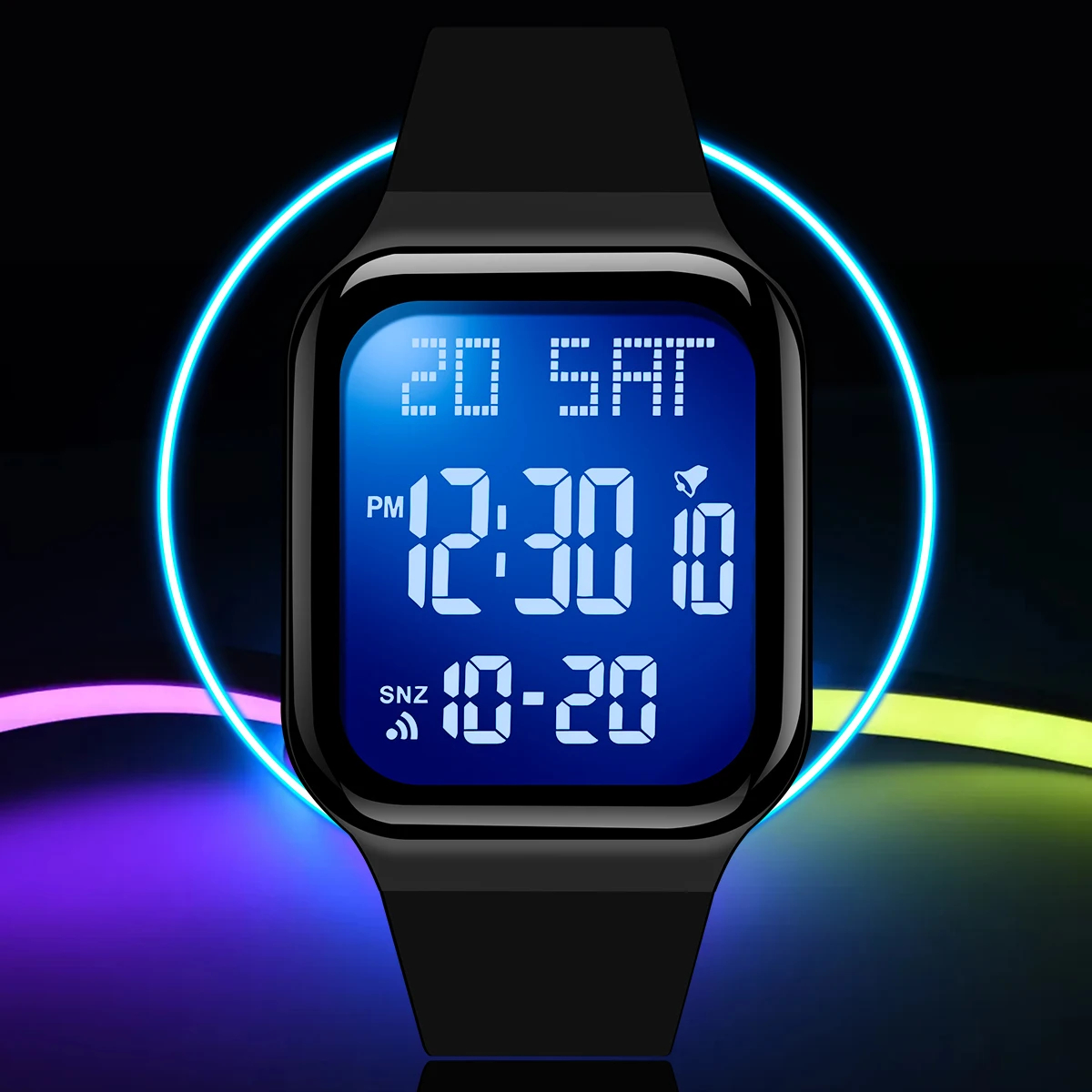 Digital sports watch with waterproof design, LED display, stopwatch and alarm for men and women