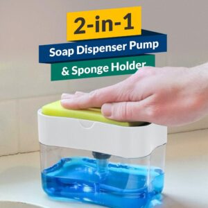 2 in 1 kitchen soap dispenser with sponge dishwashing soap pump holder